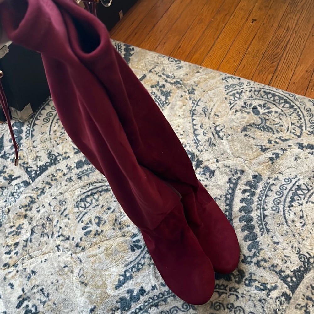 Up to the Knee Red Velvet Boots